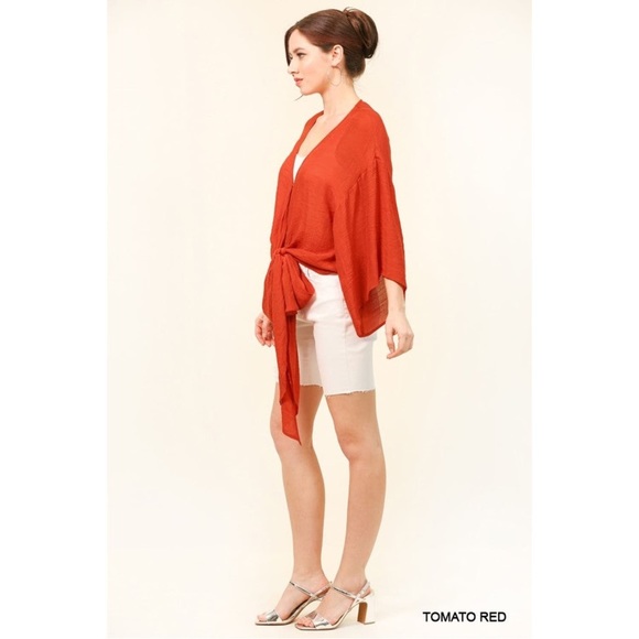 Red wrap kimono top - Picture 2 of 4